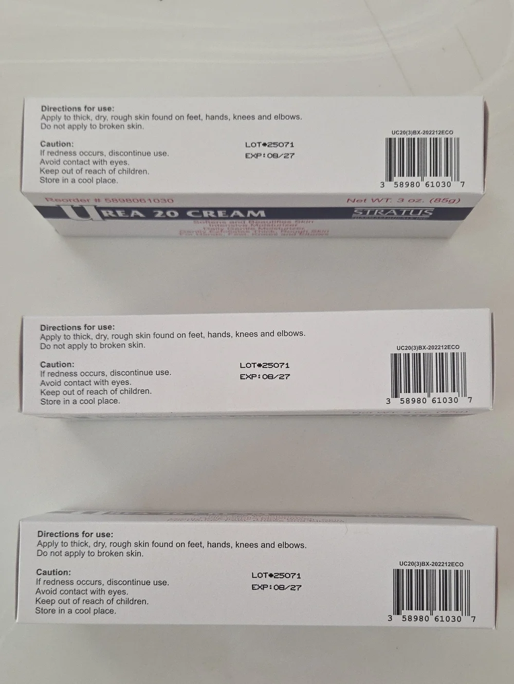 NIB Lot Of 3 Stratus Safety Sealed Tube Stratus Urea 20 Cream